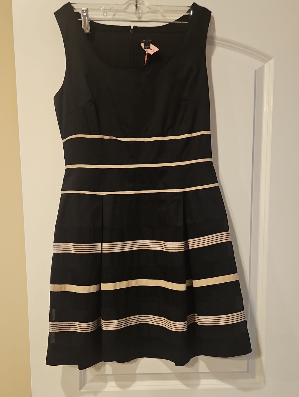 Ann Taylor Black Mini Dress with Cream Stripes